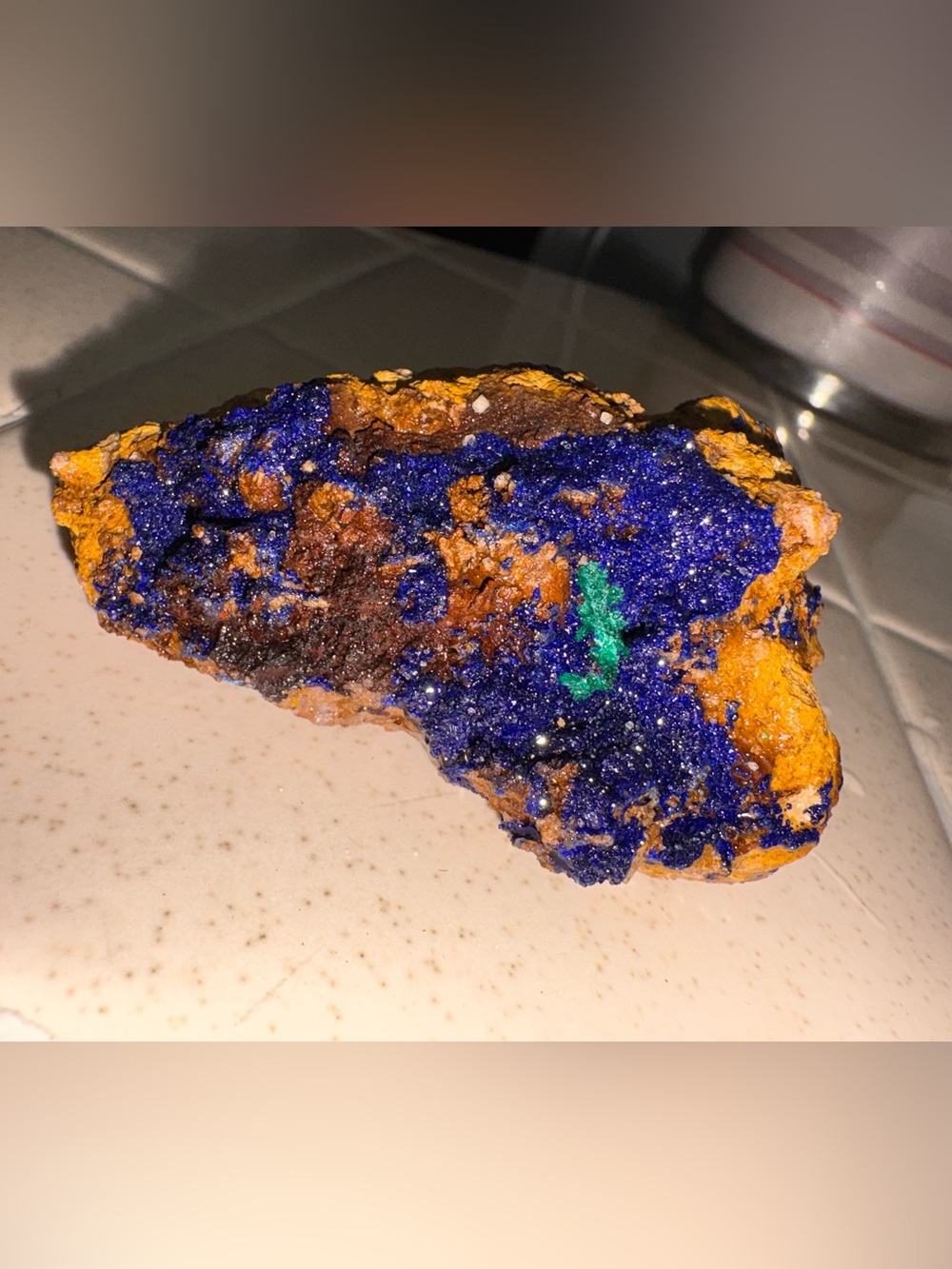 Deep Blue Azurite Mineral Specimen with Green Malachite Accent